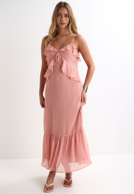 Womens Pink Strappy Ruffle Midi Dress | Peacocks