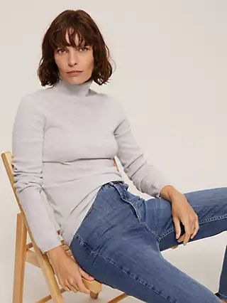 John Lewis & Partners Cashmere Roll Neck Jumper, Light Grey | John Lewis (UK)