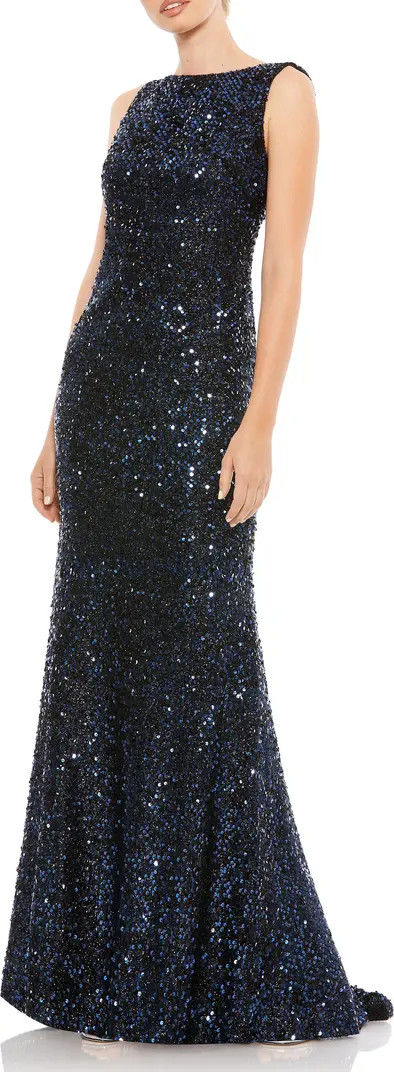 Mac Duggal Cowl Back Boat Neck Sequined Evening Gown | Nordstrom | Nordstrom