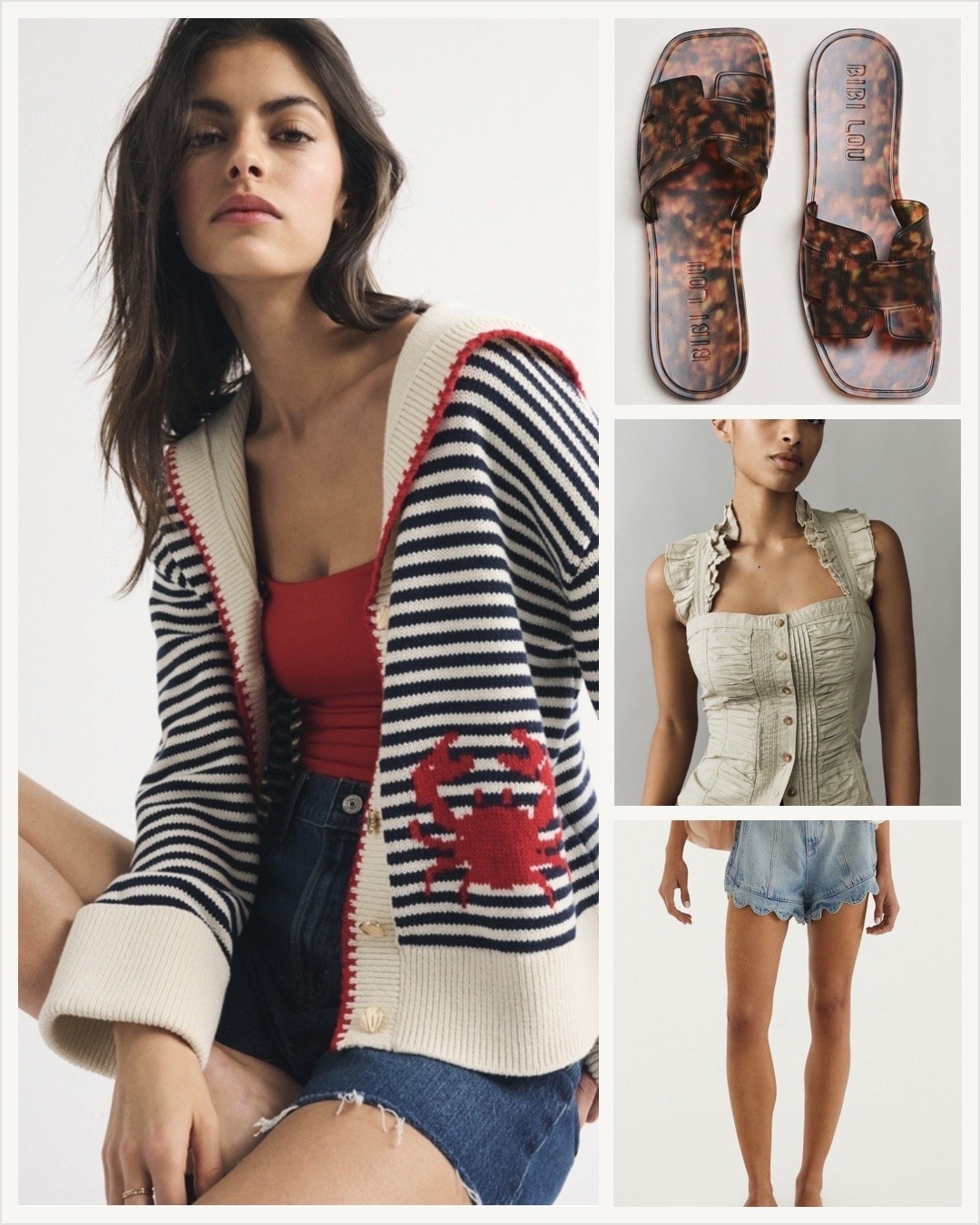 Summer style is officially ON ☀️🦀

These are the pieces currently sitting in my cart—from the cutest coastal-inspired cardigan to the dreamiest feminine top, scalloped denim shorts, and tortoise jelly sandals that look way more expensive than they are.

I’m leaning into effortless summer outfits that feel elevated, comfortable, and easy to mix and match all season long. These finds are giving coastal chic, European summer, and elevated casual all in one.

Which piece are you grabbing first? 🤍

#LTKStyle #LTKFinds #SummerFashion #CoastalStyle #CoastalGranddaughter #AbercrombieStyle #SummerOutfits #VacationStyle #ResortWear #BeachTownStyle #ScallopedShorts #JellySandals #NeutralStyle #CapsuleWardrobe #AffordableFashion #MomStyle #EverydayStyle #FashionFinds #TrendingFashion #SummerWardrobe #CasualChic #OOTD #StyleInspo #LTKFashion #ViralFinds

#LTKxAbercrombie #LTKSeasonal #LTKSaleAlert