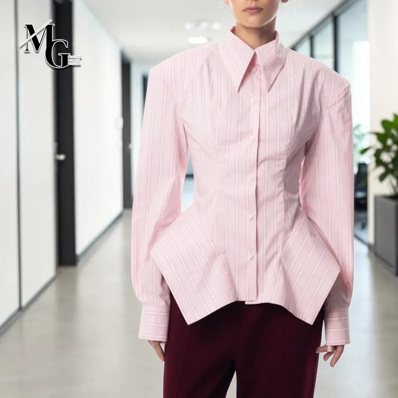 Button Down Shirt | Collared Long Sleeve Striped Design | Casual Office Outfit | Etsy (Global)
