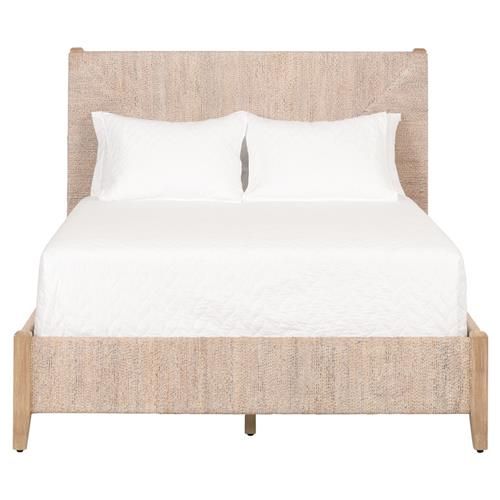 Laurice French Country Woven Abaca Rope Mahogany Platform Bed - Queen | Kathy Kuo Home