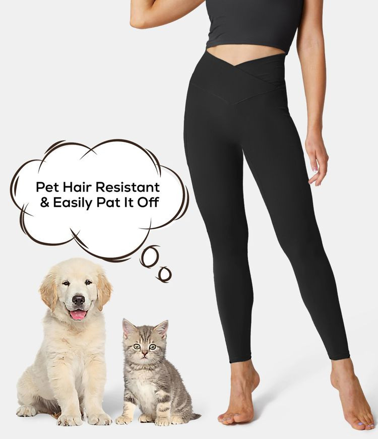 Women's Patitoff Pet Hair Resistant High Waisted Crossover Plain Leggings - HALARA | HALARA