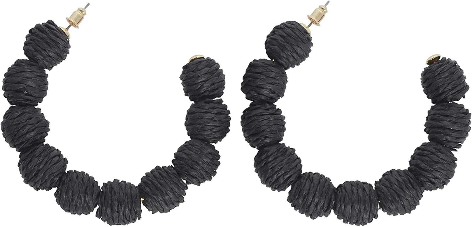 COIRIS Rattan Earrings Bohemian Handmade Rattan Round Circle Ball Hoop Earrings Retro Woven Straw... | Amazon (US)