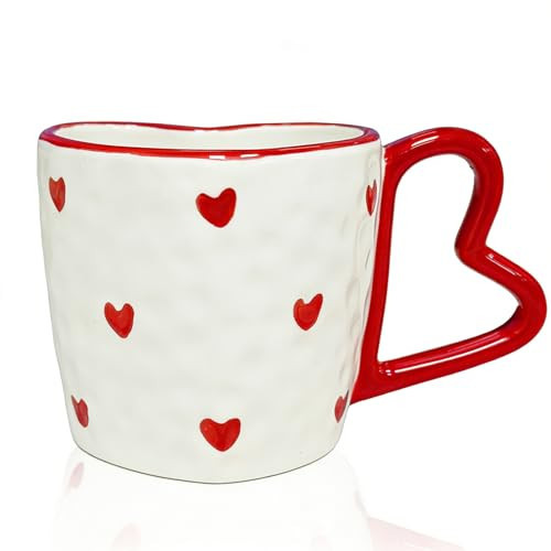 Merriva 10 oz Heart-Shaped Coffee Mug – Cute Ceramic Cup with Heart Accent for Valentine’s Day, Weddings, Anniversaries, Romantic Gifts, Coffee, Tea, Hot Chocolate, Home and Office Decor (White) | Amazon (US)