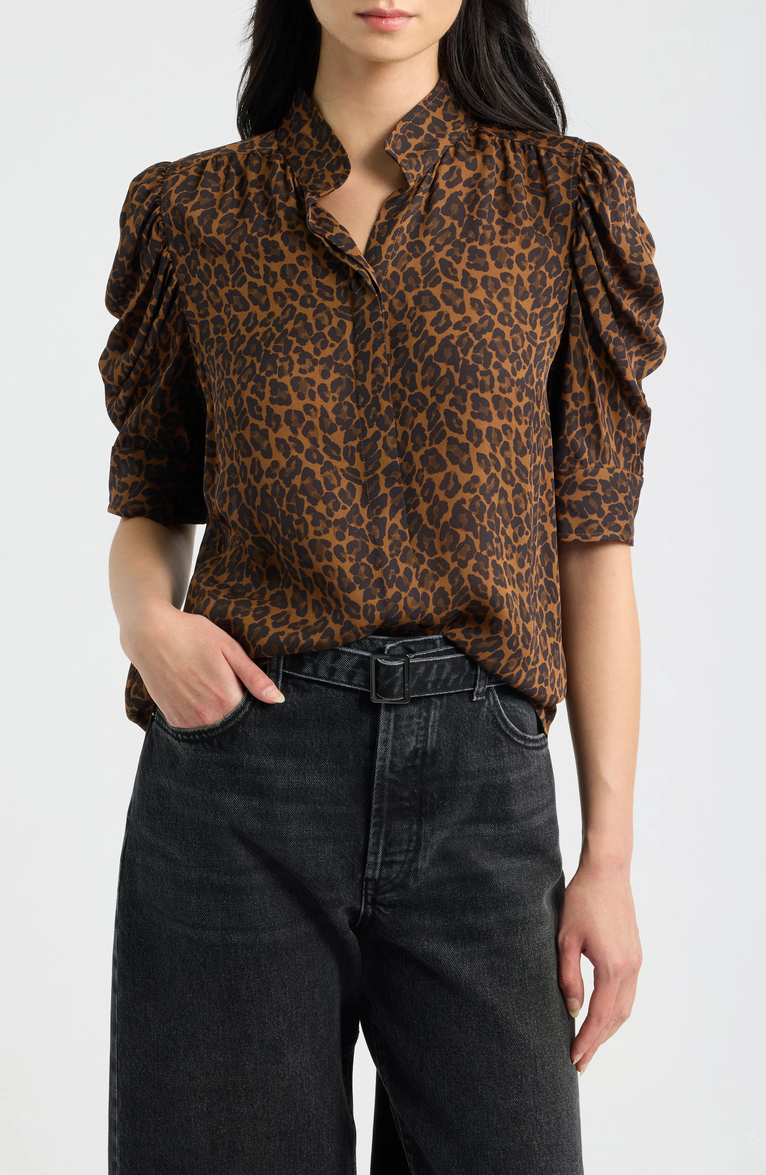 FRAME The Gillian Silk Top in Light Leopard Multi at Nordstrom, Size Medium | Nordstrom