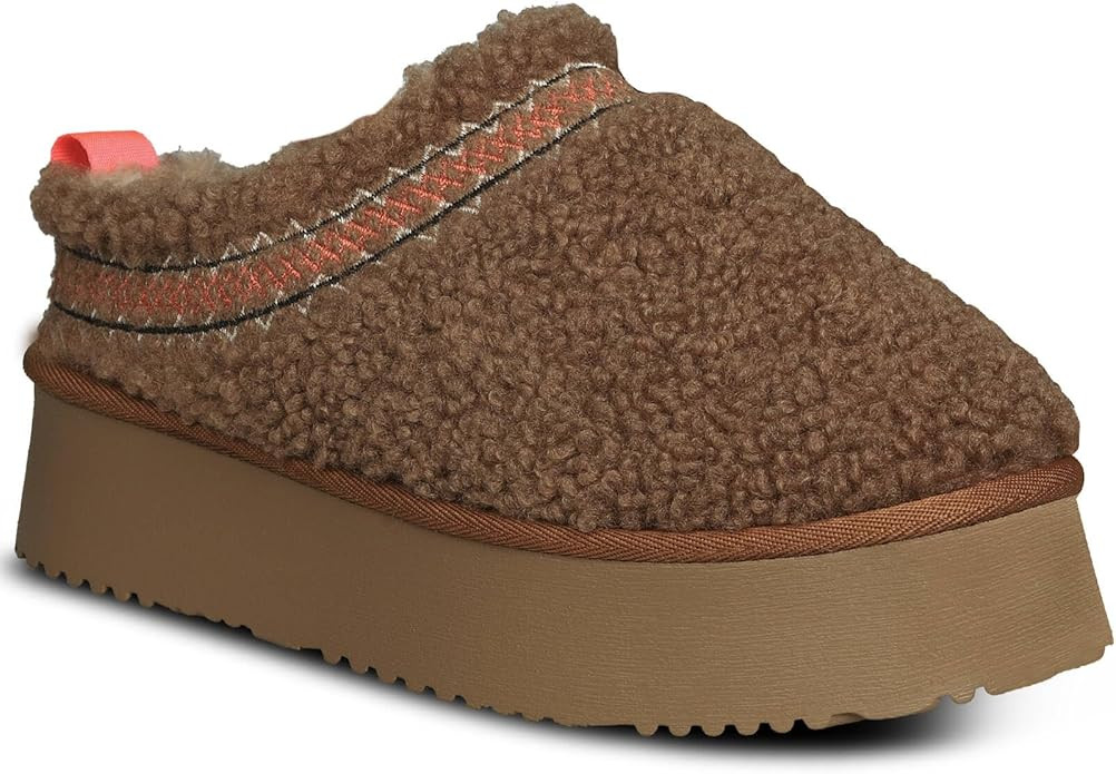 Platform Braid Slippers Fluffy Warm Fur-lined Mini Platform Slippers Fuzzy Anti-Slip Snow Boots f... | Amazon (US)
