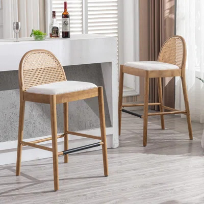 Emington Modern Stools with Rattan Backrests and Wood Frame | Wayfair North America