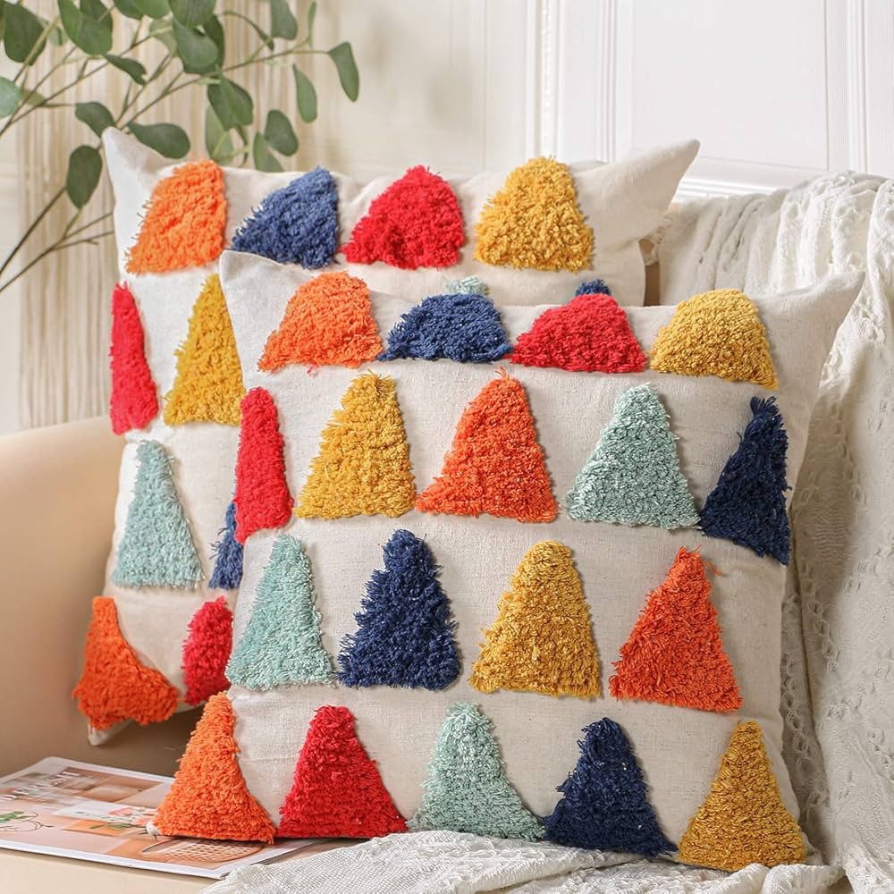 JUXAMI 2 Pcs Boho Pillow Covers 18x18, Throw Pillows Covers Woven Tufted Decorative Pillow Covers... | Amazon (US)