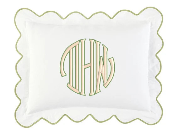 Monogrammed Scalloped Standard Sham Moss or Custom Color - Etsy | Etsy (US)