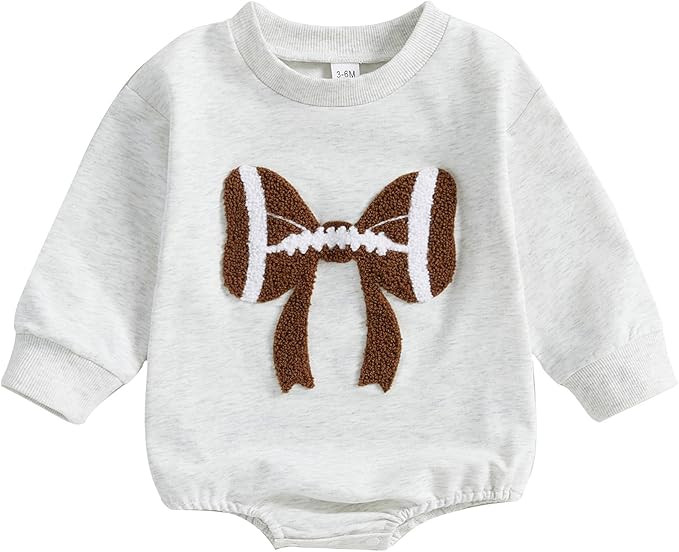 Newborn Football Outfit Baby Boy Girl Embroidery Bubble Romper Long Sleeve Jumpsuit Cute Infant F... | Amazon (US)
