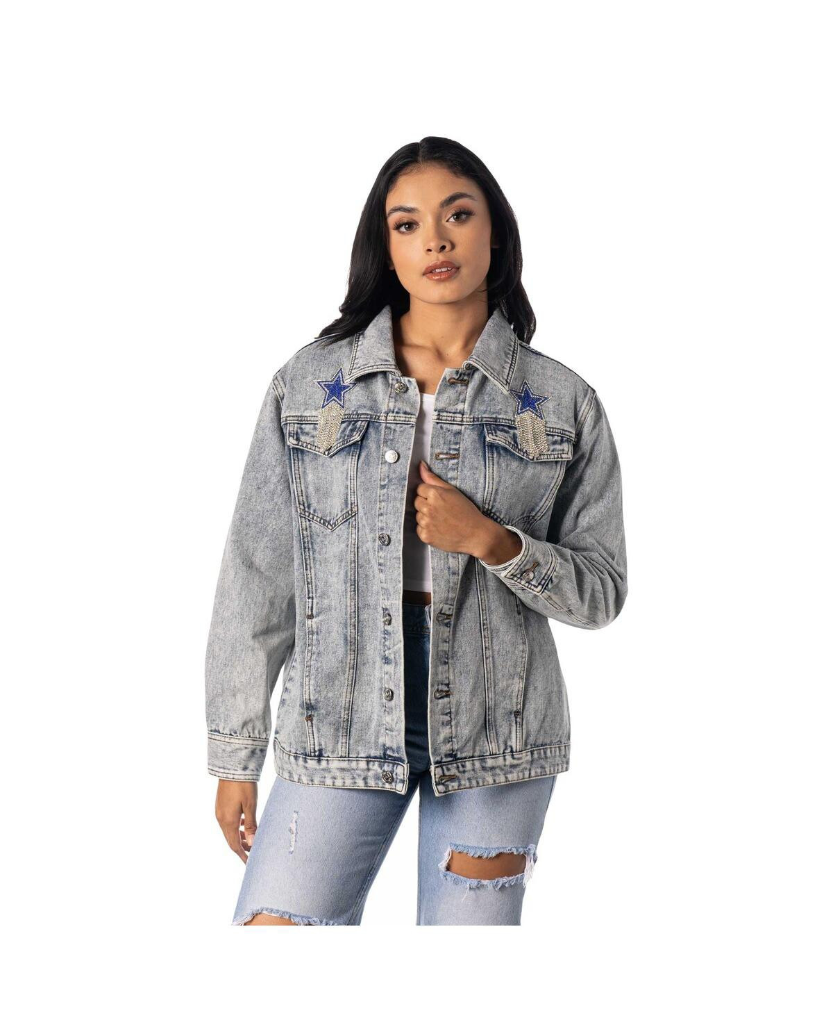 The Wild Collective Women's Dallas Cowboys Rhinestone Denim Sequin Fringe Button-Up Jacket - Denim | Macy's