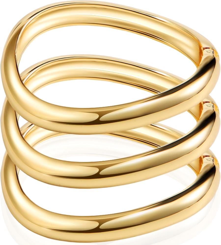 Gold Bangles Bracelets Set for Women Gold Polished Chunky Bangle Trendy Wide Chunky Cuff Bangle J... | Amazon (US)