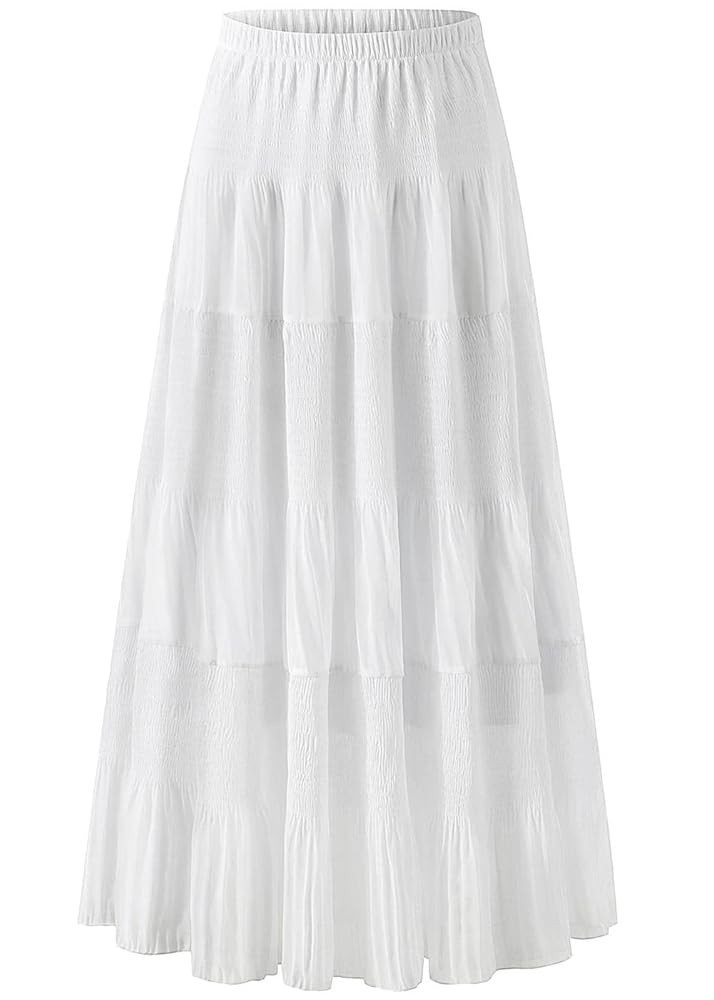 Maxi Skirts for Women Pleated Long Flowy Chiffon Elastic Waist Tiered A Line Skirt | Amazon (US)