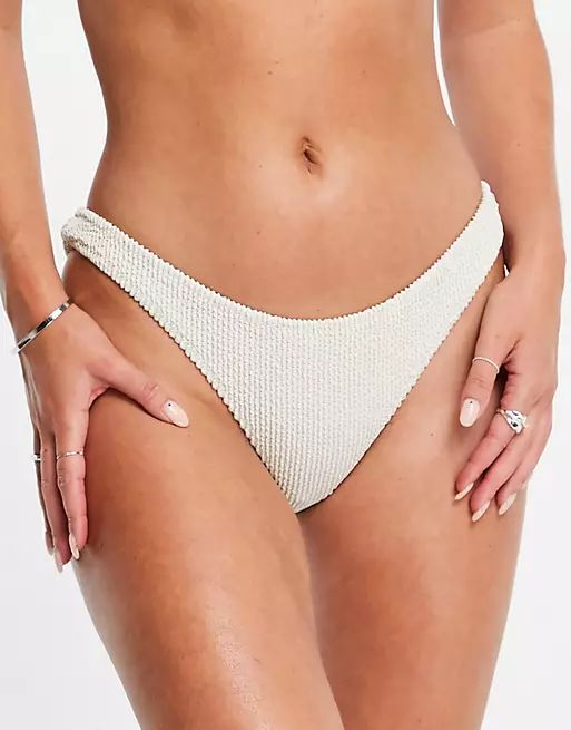 Weekday Sunny recycled textured bikini briefs in white | ASOS (Global)