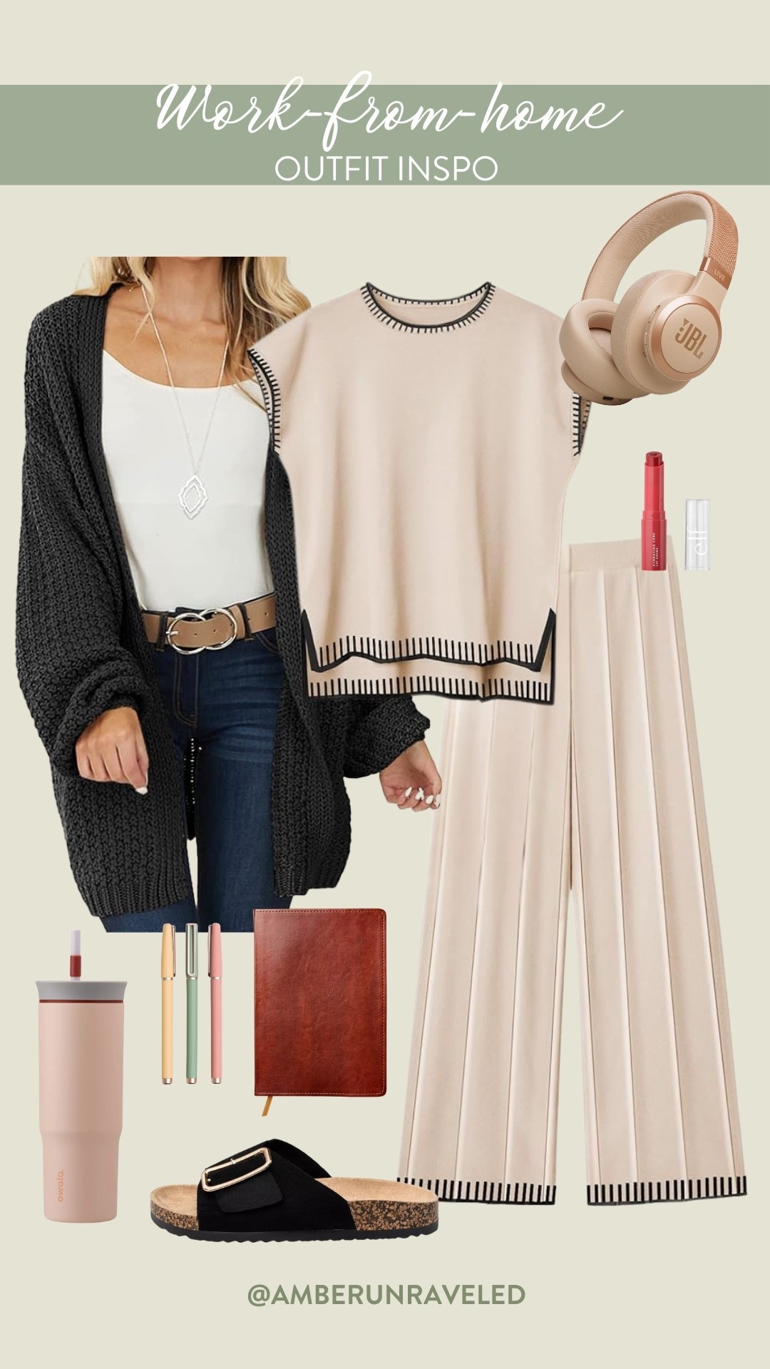 This work-from-home outfit inspo is perfect for staying cozy and focused while tackling your tasks. Pair a comfy cardigan with a stylish wide-leg pants set for a look that's perfect for video calls or a productive day at home! 

Comfy look, affordable fashion, everyday style, OOTD, WFH mom

#LTKFindsUnder50 #LTKSeasonal #LTKU
