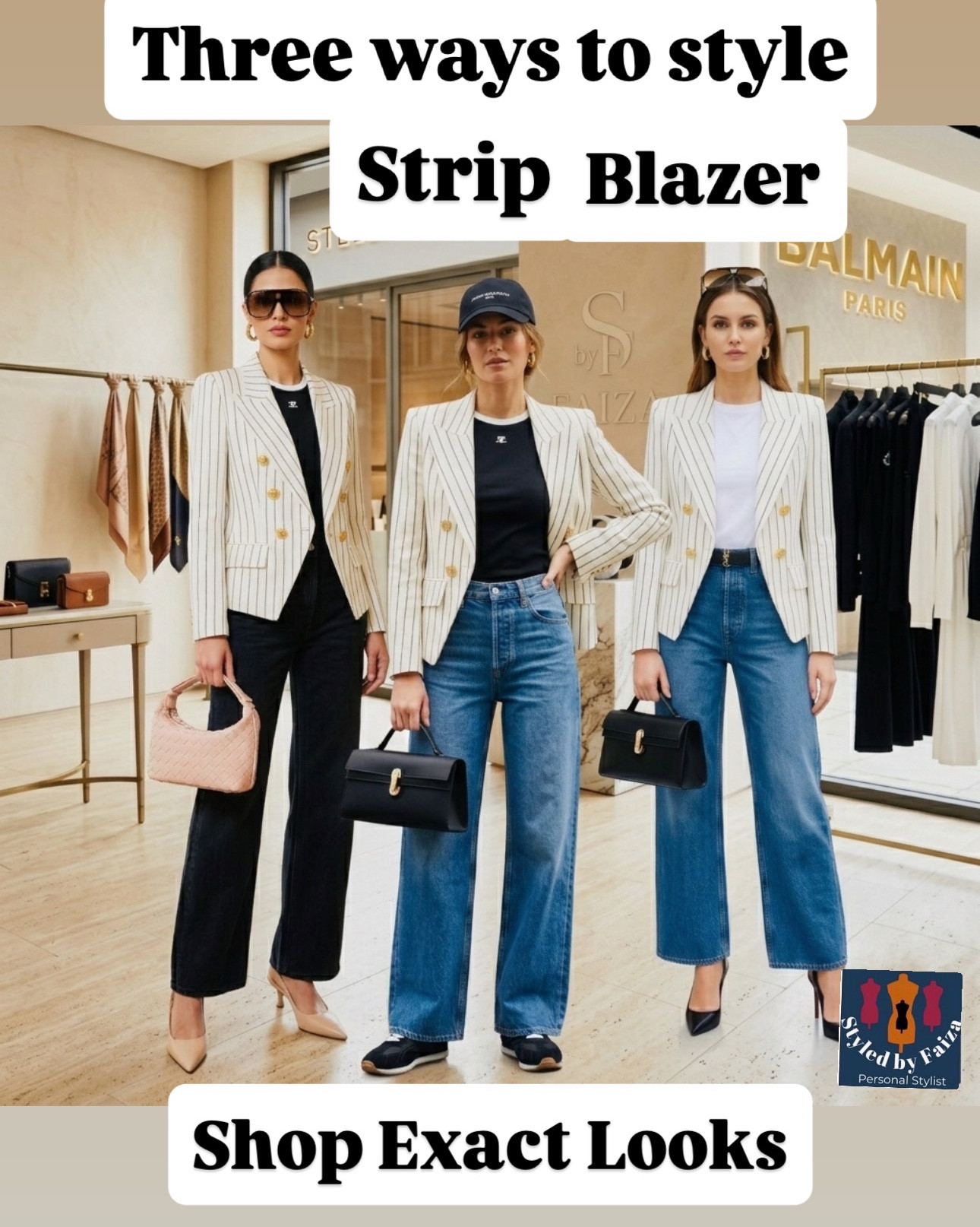 One blazer. Three looks. Zero repeats. ✨
The pinstripe double-breasted blazer is the piece your wardrobe is missing — and here’s proof it does way more than boardroom.
Swipe to see how I styled it three ways 👇
Look 1 → Black skinnies + black tee + blush woven hobo + nude slingbacks = polished but make it cool
Look 2 → Wide-leg blue denim + white tee + black belt + black structured top handle + red-sole heels = quietly luxe, effortlessly sharp
Look 3 → Wide-leg blue denim + black fitted tee + black cap + black sneakers + structured top handle = luxury streetwear done right
This is how you get max wear out of one investment piece.

#BalmainBlazer #HowToStyleABlazer #BlazерOutfit #LuxuryFashion #OutfitInspo
SEO: pinstripe blazer outfit ideas | how to style a blazer three ways | blazer with jeans | luxury blazer looks | investment piece styling

#LTKspring #LTKstyletip #LTKworkwear