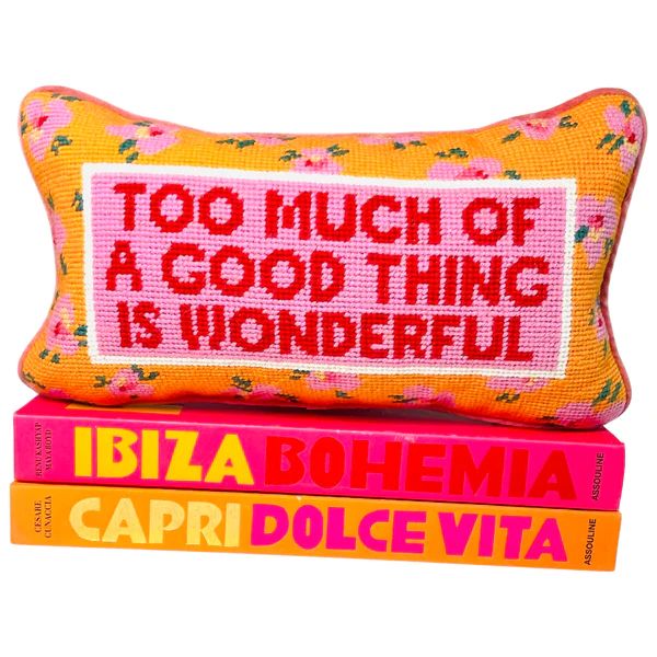 Needlepoint “Too Much Of A Good Thing Is Wonderful” Pillow with Velvet Back | James Ascher