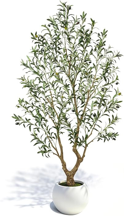 Artificial Olive Tree 7FT Tall, Faux Olive Tree Indoor with Large White Round Planter, Full-Shape... | Amazon (US)