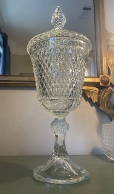 Vintage Tiara Indiana Glass Diamond Point Clear Glass Apothecary Jar With Lid | eBay US