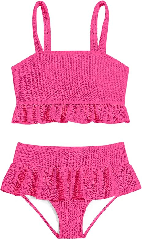 MIGU Girls Swimsuits Adjustable Straps with Ruffled Hem Cute Girls Bikini 2 Piece Bathing Suits f... | Amazon (US)