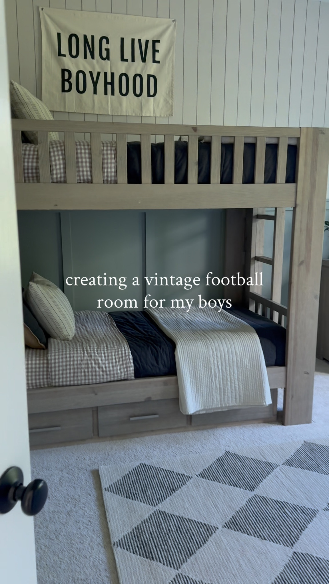 My bigs wanted a football room 🏈 so I took the vintage approach — layering patterns, textures, warm wood tones, and all the cozy little details to make it feel collected over time. 🤎

#LTKKids #LTKHome