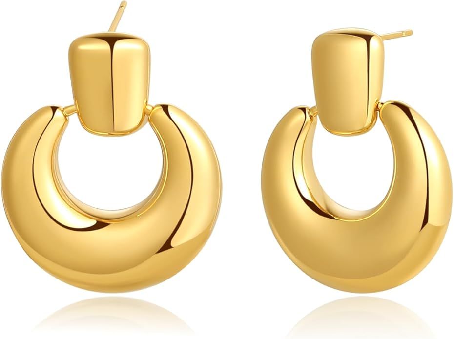 Gold Silver Geometric Dangle Drop Earrings - Statement Hoop Dangle Earrings Chunky Trendy Vintage... | Amazon (US)