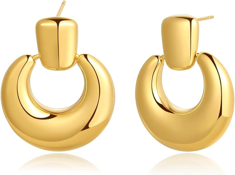 Gold Silver Geometric Dangle Drop Earrings - Statement Hoop Dangle Earrings Chunky Trendy Vintage... | Amazon (US)