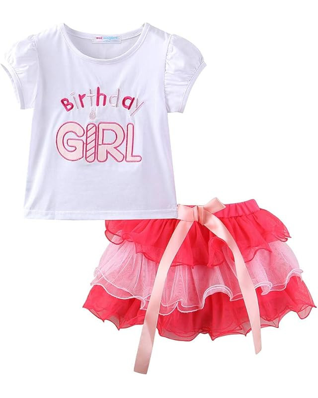 Mud Kingdom Little Girl Birthday Outfit Tops and Skirt Tutu Clothes Set | Amazon (US)