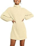 Prinbara Women Turtleneck Long Lantern Sleeve Casual Loose Oversized Sweater Dress Soft Winter Pu... | Amazon (US)