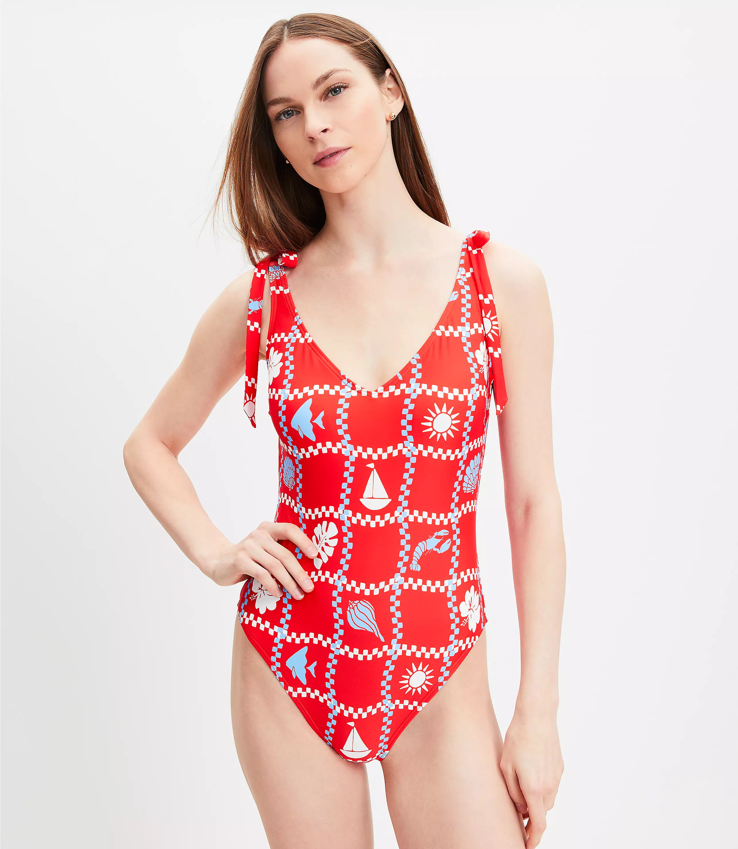 LOFT Beach Beachcomber Plunge Bow Tie One Piece Swimsuit | LOFT