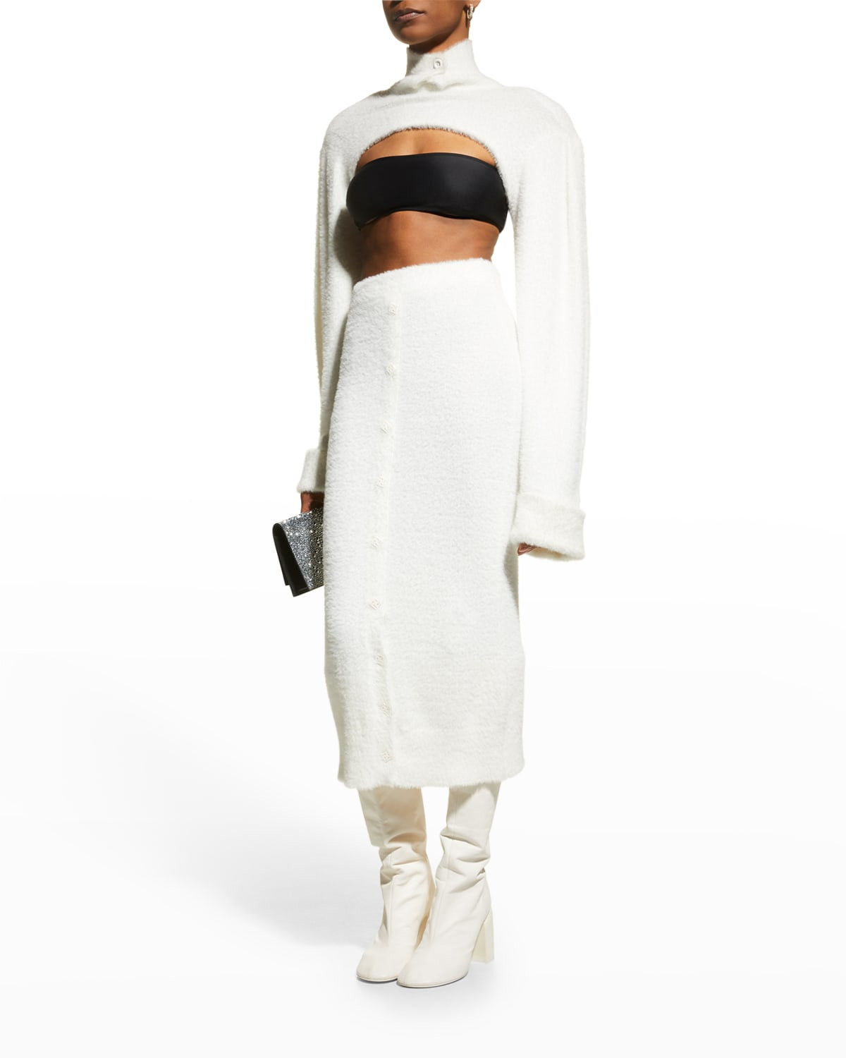 Edith Button-Front Textured Knit Midi Skirt | Neiman Marcus