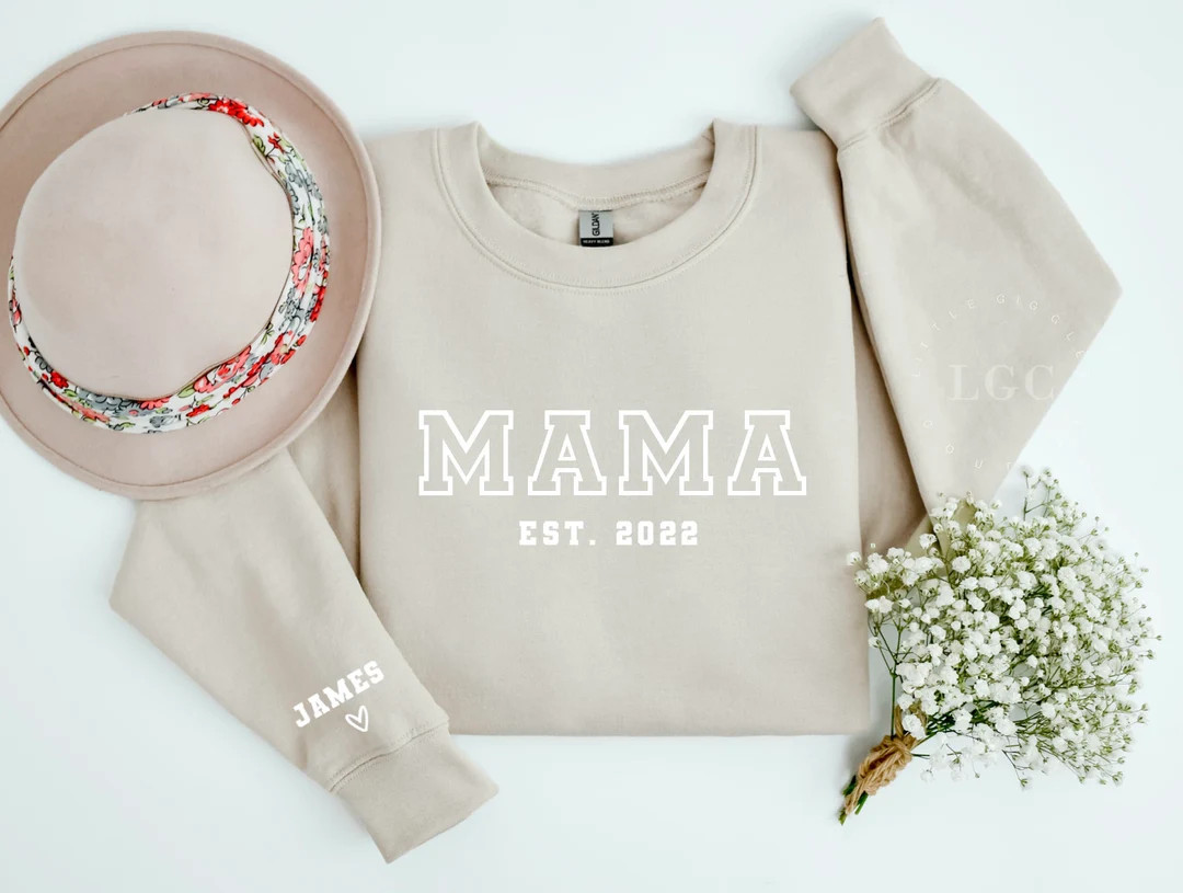 Custom Mama Crewneck Sweatshirt With Kids Names on Sleeve - Etsy | Etsy (US)
