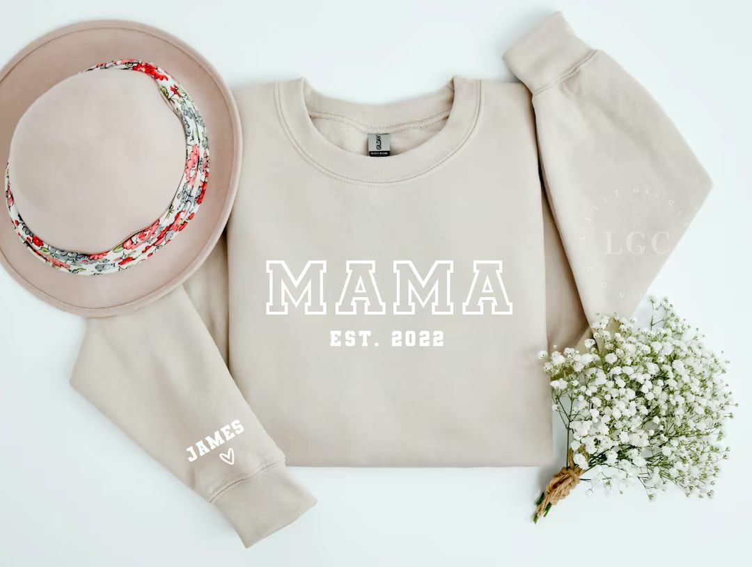 Custom Mama Crewneck Sweatshirt With Kids Names on Sleeve - Etsy | Etsy (US)
