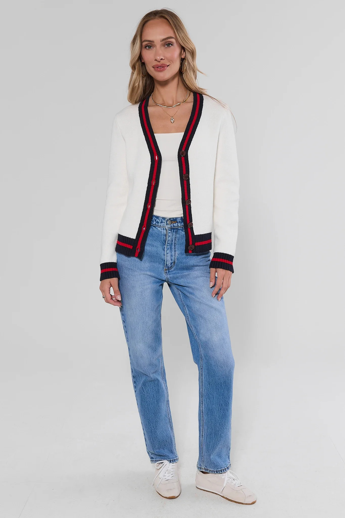 White Striped Trim Cardigan | Avara