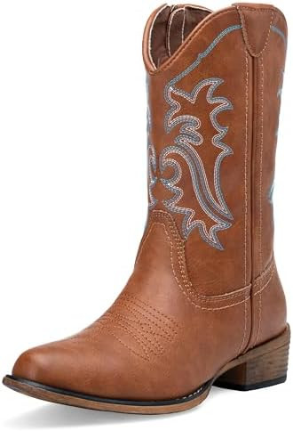 Jeossy Women's Cowboy Boots, Western Cowgirl Mid-Calf Pull on Round Toe Embroidered Country Boots... | Amazon (US)
