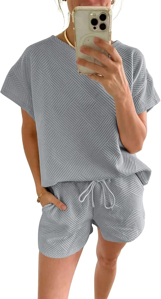 Paintcolors Women's 2 Piece Outfits Short Sleeve Crewneck Tracksuit Casual Cozy Stretchy Shorts L... | Amazon (US)