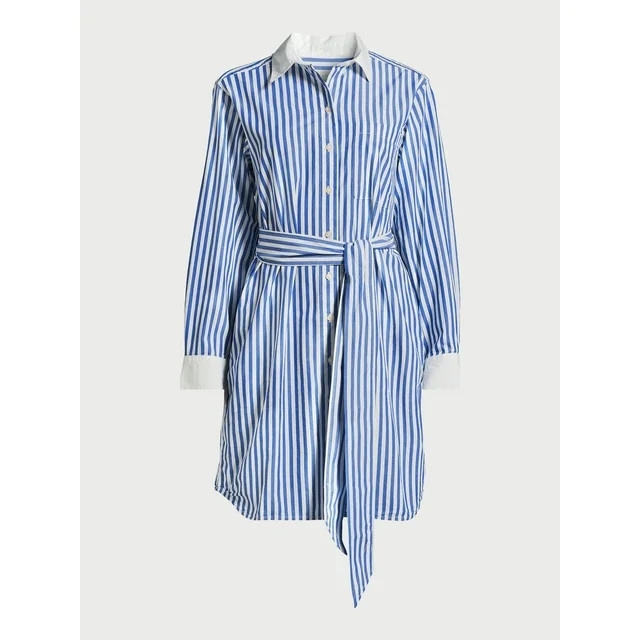 Free Assembly Mini Shirtdress with Long Sleeves, Sizes XS-XXXL | Walmart (US)