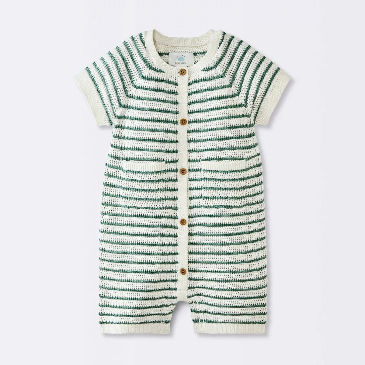 Baby Boys' Short Sleeve Striped Sweater Romper - Cloud Island™ Green Newborn | Target