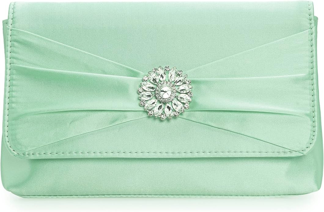 CHARMING TAILOR Evening Bag for Women Pleated Flap Satin Formal Purse Diamantes Brooch Embellishe... | Amazon (US)