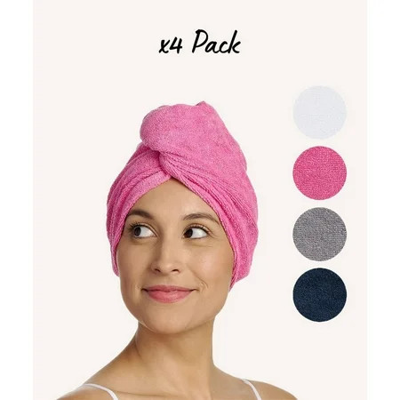 Turbie Twist Microfiber Hair Towel Wrap - 4 Pack - For Women Men & Kids - Travel & Bathroom Essential - Quick Dry Hair Turban for Curly Long & Thick Hair (White Pink Grey Navy) | Walmart (US)