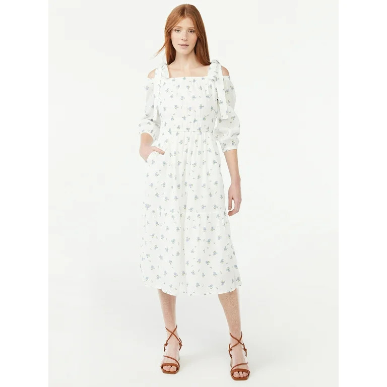 Free Assembly Women's Off the Shoulder Midi Dress with Tie Straps | Walmart (US)