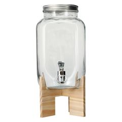 glass jar drink dispenser with wooden stand 13in | Five Below