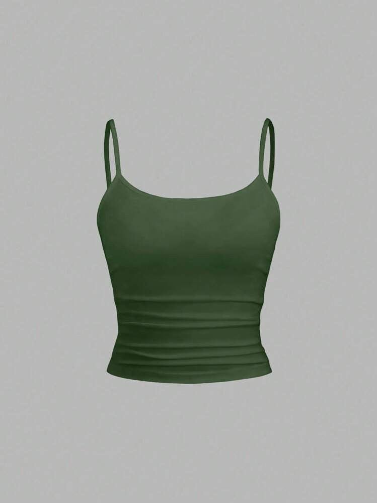 Sweetra Women's Fitted Slim Fit Layering Sleeveless Green Camisole Top Y2K | SHEIN
