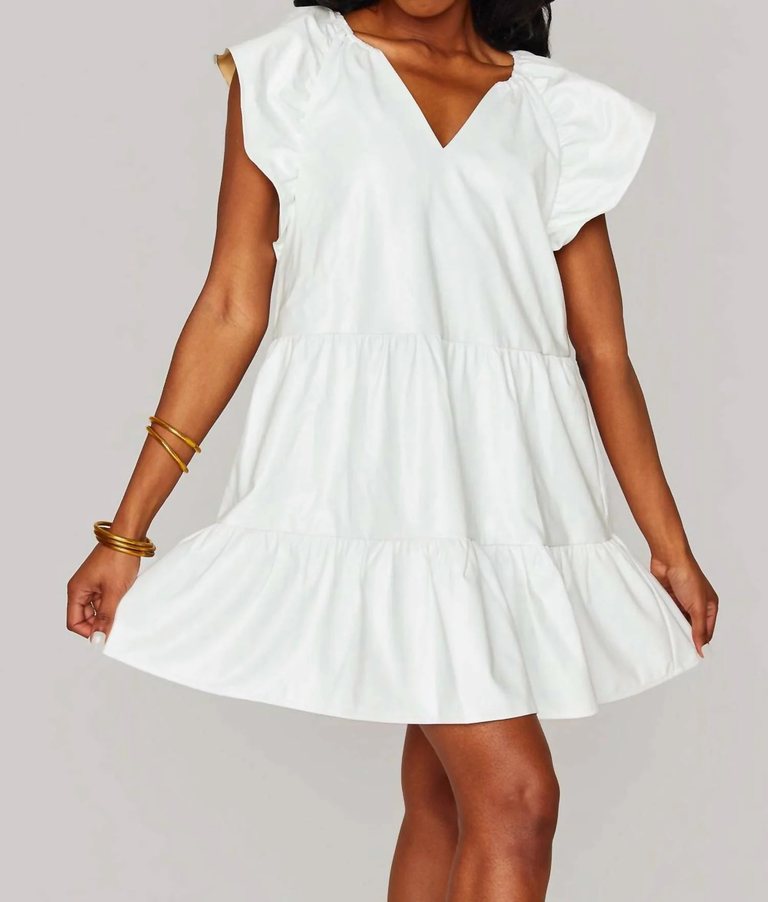 Ruffle Sleeve Mini Dress In White | Shop Simon