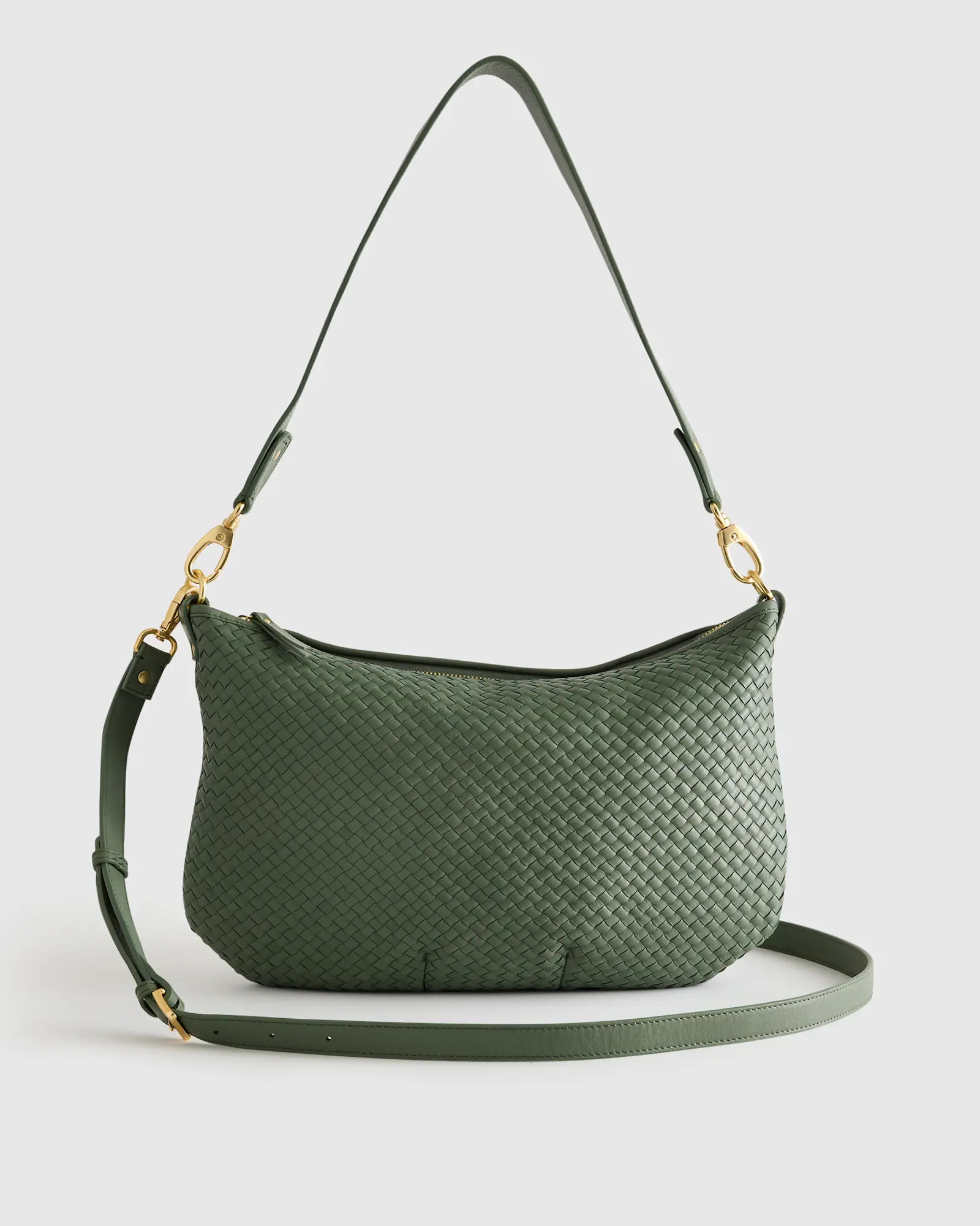 Italian Leather Convertible Crescent Handwoven Shoulder Bag in Sage | Quince