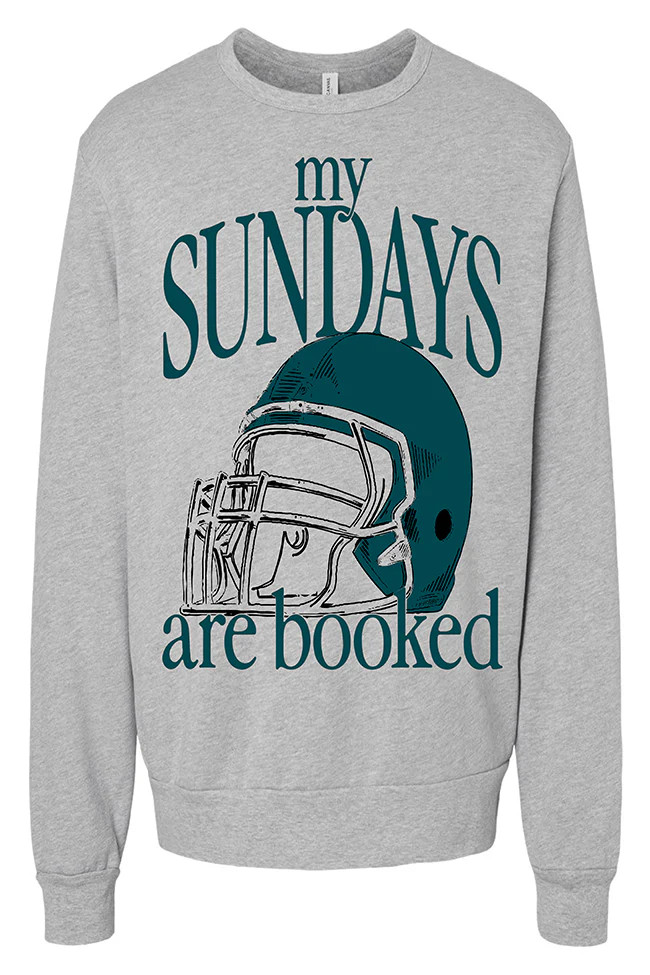 My Sundays Are Booked Green Light Grey Oversized Graphic Sweatshirt | Pink Lily