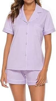 Women's 100% Cotton Pajamas Shorts Set Button Down Notched Collar Sleepwear | Amazon (US)