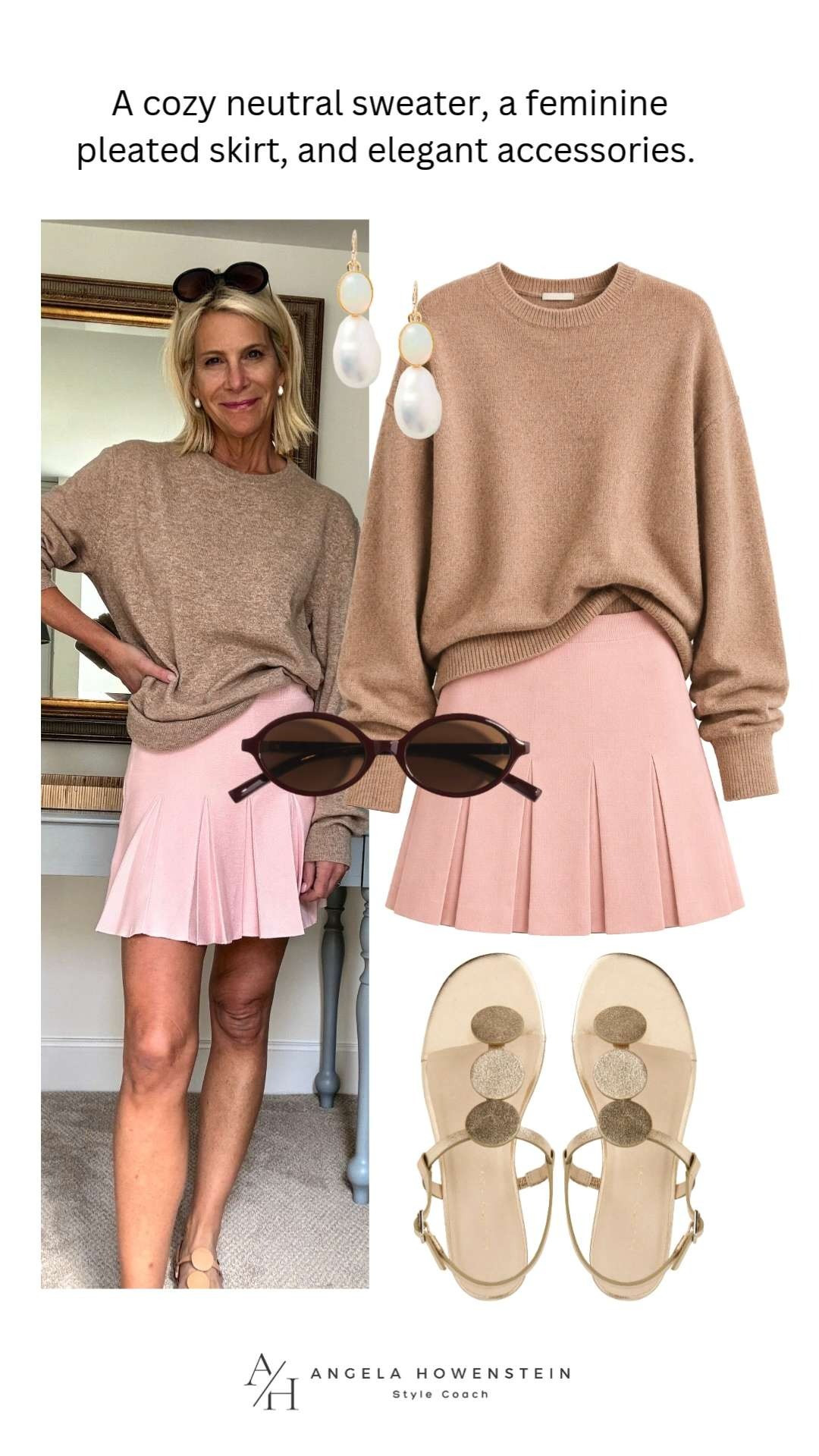 Blush Pleated Skirt Outfit with Neutral Sweater 

 #LTKootd #LTKSeasonal #LTKOver40