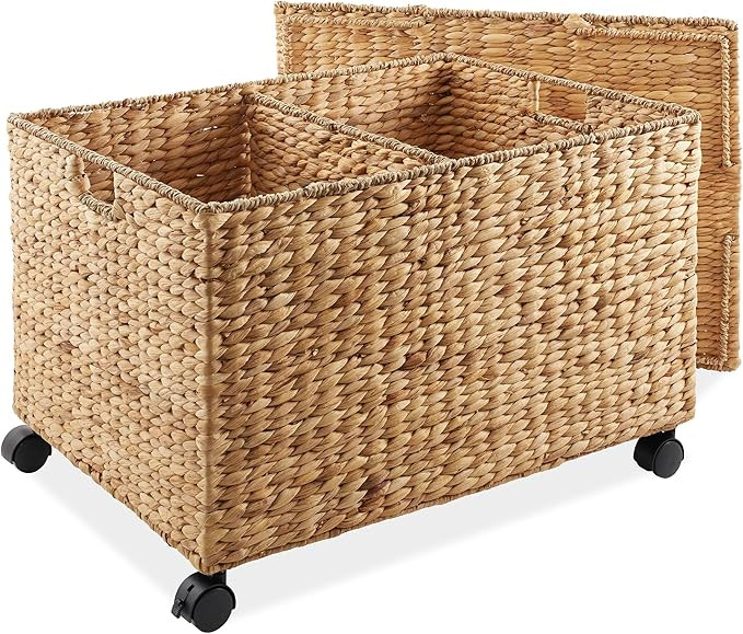 Casafield Rolling Storage Basket Cart with Lid and Locking Wheels, Natural - Handwoven Water Hyac... | Amazon (US)